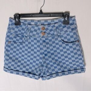 NOBO No Boundaries Two Tone Blue Denim Checkers Print Jean Shorts 11